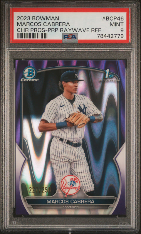 2023 Bowman Chrome Prospects #BCP46 Marcos Cabrera Chr Pros-Purple Raywave PSA 9