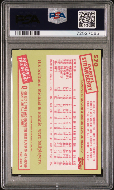 1985 Topps Tiffany #570 Darryl Strawberry PSA 8