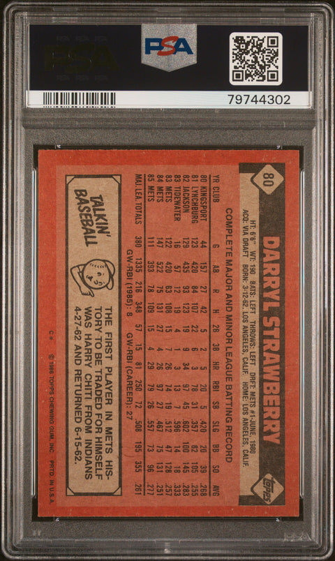 1986 Topps #80 Darryl Strawberry PSA 8