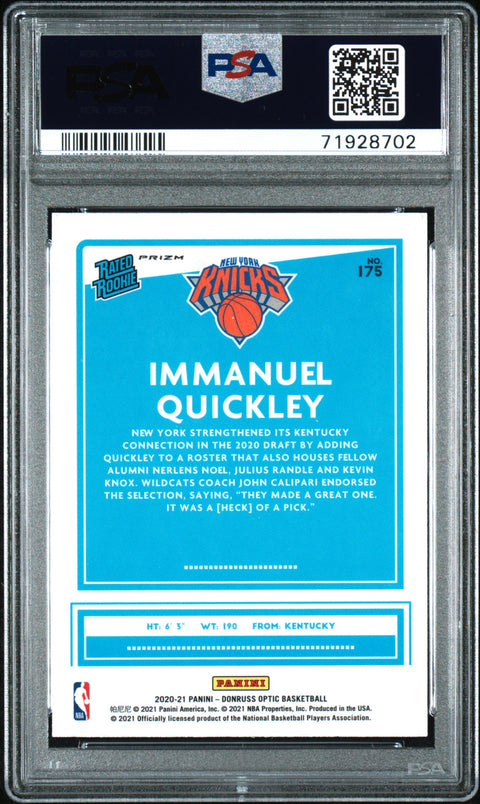 2020 Panini Donruss Optic #175 Immanuel Quickley Fanatics Box Set PSA 9