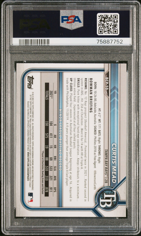 2022 Bowman Mega Box Chrome #10 Curtis Mead Chrome PSA 10