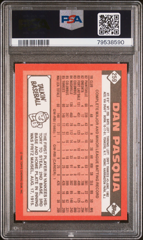 1986 Topps Tiffany #259 Dan Pasqua PSA 9