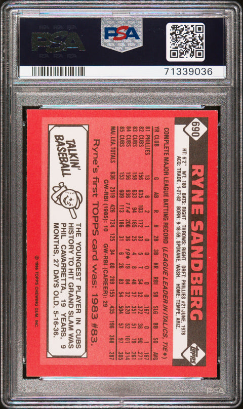 1986 Topps Tiffany #690 Ryne Sandberg PSA 7