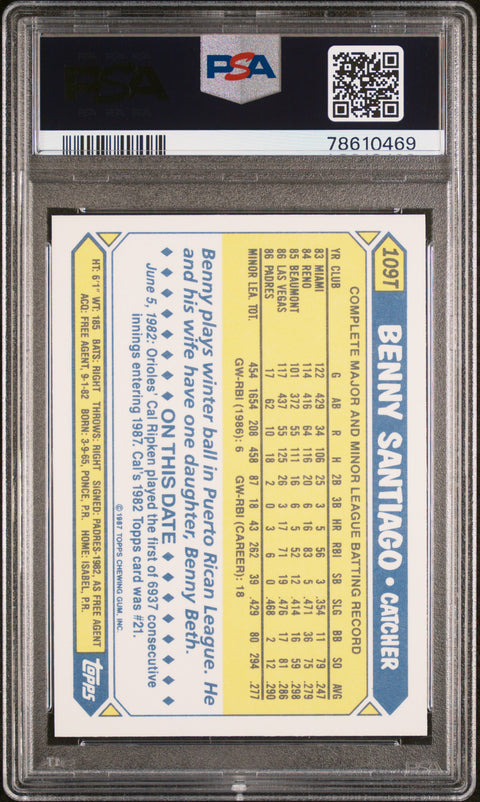 1987 Topps Traded Tiffany #109T Benny Santiago Tiffany PSA 9