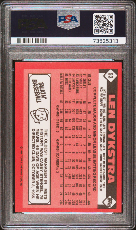 1986 Topps Tiffany #53 Len Dykstra PSA 8