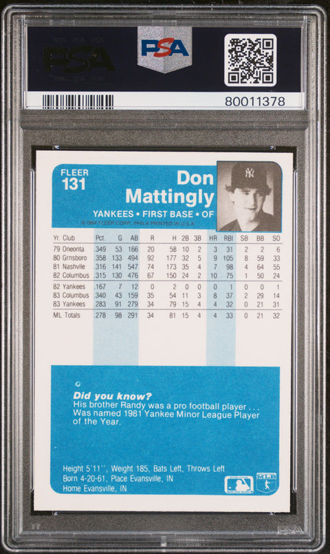 1984 Fleer #131 Don Mattingly PSA 8