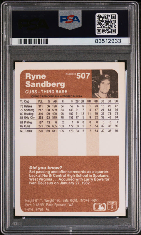 1983 Fleer #507 Ryne Sandberg PSA 9