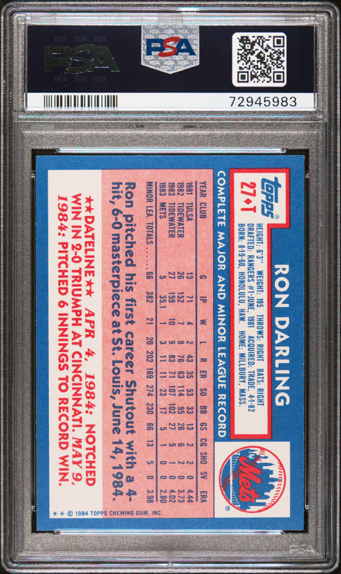 1984 Topps Traded Tiffany #27T Ron Darling Tiffany PSA 9