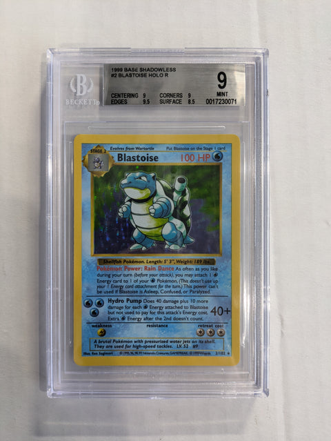 1999 Pokemon Base Set Shadowless Blastoise Holo BGS 9