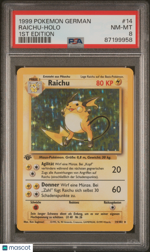 1999 PokéMon TCG Raichu #14 German PSA 8