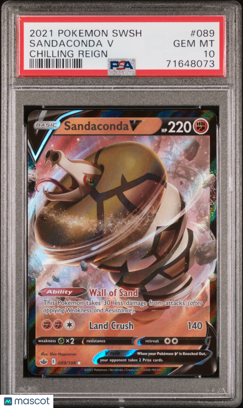 2021 PokéMon TCG Sandaconda V #089 PSA 10