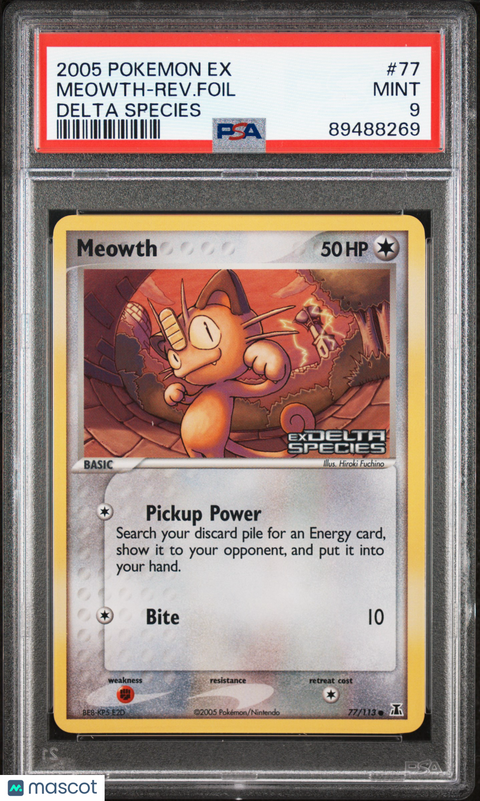 2005 PokéMon TCG Meowth-Rev. Foil #77 PSA 9