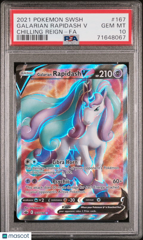 2021 PokéMon TCG Galarian Rapidash V #167 PSA 10