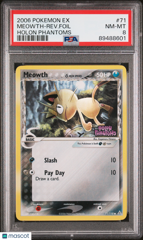 2006 PokéMon TCG Meowth-Rev. Foil #71 PSA 8