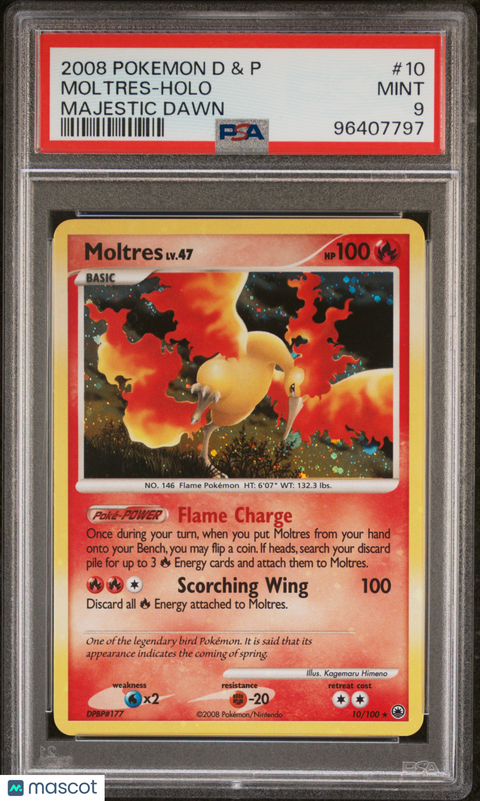 2008 PokéMon TCG Moltres #10 Majestic Dawn PSA 9