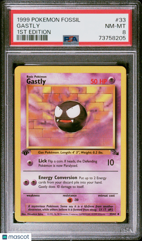 1999 PokéMon TCG Gastly #33 PSA 8