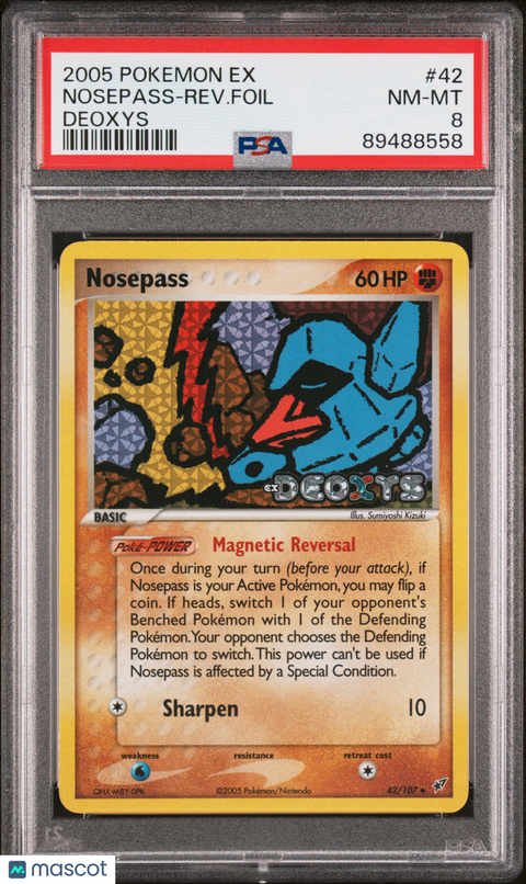 2005 PokéMon TCG Nosepass-Rev. Foil #42 PSA 8