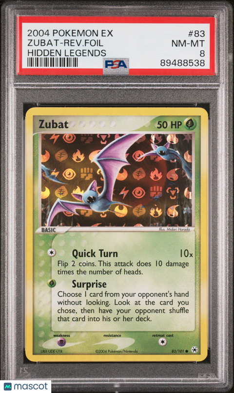 2004 PokéMon TCG Zubat-Rev. Foil #83 PSA 8