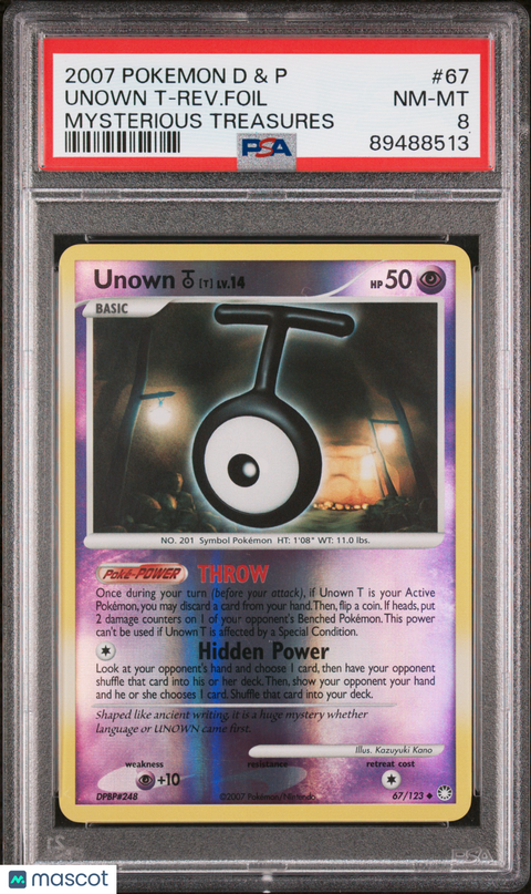 2007 PokéMon TCG Unown T-Rev. Foil #67 PSA 8