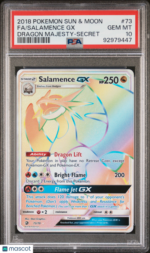 2018 PokéMon TCG Salamence GX Fa #73 Dragon Majesty-Secret PSA 10