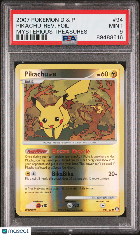 2007 PokéMon TCG Pikachu-Rev. Foil #94 PSA 9