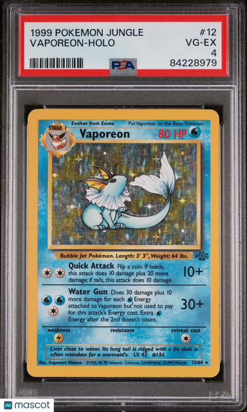 1999 PokéMon TCG Vaporeon #12 PSA 4